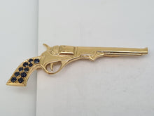 Cargar imagen en el visor de la galería, 4071:Vintage: (1982) 9ct Gold Blue Sapphires &quot;Pistol&quot; Tie Pin- 41 years old collectors item
