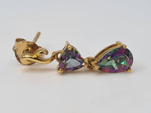 Load image into Gallery viewer, 4968: Vintage: 9ct Gold Caribbean Topaz Drop Stud Earrings- petite colour changers
