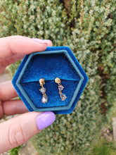 Load image into Gallery viewer, 4968: Vintage: 9ct Gold Caribbean Topaz Drop Stud Earrings- petite colour changers
