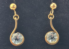 Load image into Gallery viewer, 5341: Vintage:9ct Gold round Cut Swiss Blue Topaz Drop Earrings- lovely cut and colours
