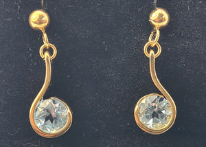 5341: Vintage:9ct Gold round Cut Swiss Blue Topaz Drop Earrings- lovely cut and colours