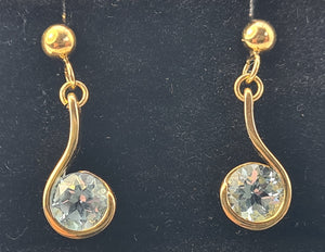 5341: Vintage:9ct Gold round Cut Swiss Blue Topaz Drop Earrings- lovely cut and colours