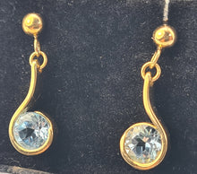 Load image into Gallery viewer, 5341: Vintage:9ct Gold round Cut Swiss Blue Topaz Drop Earrings- lovely cut and colours
