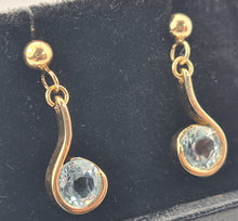 Load image into Gallery viewer, 5341: Vintage:9ct Gold round Cut Swiss Blue Topaz Drop Earrings- lovely cut and colours
