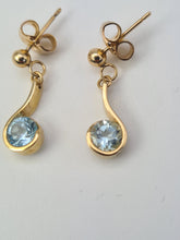 Load image into Gallery viewer, 5341: Vintage:9ct Gold round Cut Swiss Blue Topaz Drop Earrings- lovely cut and colours
