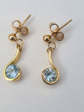 Load image into Gallery viewer, 5341: Vintage:9ct Gold round Cut Swiss Blue Topaz Drop Earrings- lovely cut and colours
