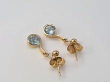 Load image into Gallery viewer, 5341: Vintage:9ct Gold round Cut Swiss Blue Topaz Drop Earrings- lovely cut and colours
