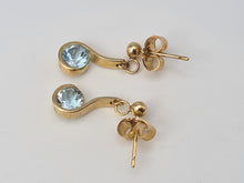 Load image into Gallery viewer, 5341: Vintage:9ct Gold round Cut Swiss Blue Topaz Drop Earrings- lovely cut and colours
