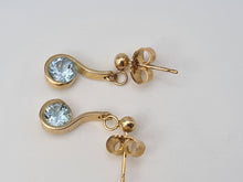 Load image into Gallery viewer, 5341: Vintage:9ct Gold round Cut Swiss Blue Topaz Drop Earrings- lovely cut and colours
