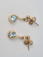 Load image into Gallery viewer, 5341: Vintage:9ct Gold round Cut Swiss Blue Topaz Drop Earrings- lovely cut and colours
