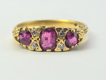 Load image into Gallery viewer, 5422: Vintage: (London 1974) 18ct Gold Rubies Brilliant Cut Diamonds Dress Ring - 50 years old,
