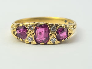 5422: Vintage: (London 1974) 18ct Gold Rubies Brilliant Cut Diamonds Dress Ring - 50 years old,