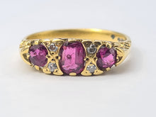 Load image into Gallery viewer, 5422: Vintage: (London 1974) 18ct Gold Rubies Brilliant Cut Diamonds Dress Ring - 50 years old,
