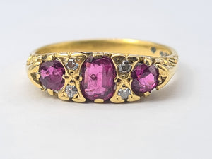 5422: Vintage: (London 1974) 18ct Gold Rubies Brilliant Cut Diamonds Dress Ring - 50 years old,