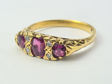 Load image into Gallery viewer, 5422: Vintage: (London 1974) 18ct Gold Rubies Brilliant Cut Diamonds Dress Ring - 50 years old,
