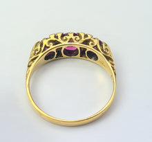 Load image into Gallery viewer, 5422: Vintage: (London 1974) 18ct Gold Rubies Brilliant Cut Diamonds Dress Ring - 50 years old,
