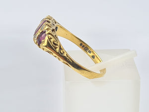 5422: Vintage: (London 1974) 18ct Gold Rubies Brilliant Cut Diamonds Dress Ring - 50 years old,