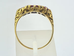 5422: Vintage: (London 1974) 18ct Gold Rubies Brilliant Cut Diamonds Dress Ring - 50 years old,