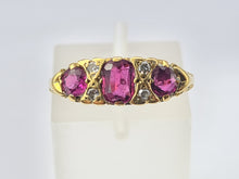 Load image into Gallery viewer, 5422: Vintage: (London 1974) 18ct Gold Rubies Brilliant Cut Diamonds Dress Ring - 50 years old,
