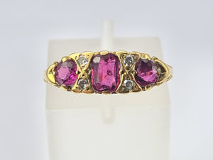 5422: Vintage: (London 1974) 18ct Gold Rubies Brilliant Cut Diamonds Dress Ring - 50 years old,