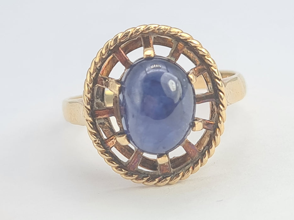 6014 Vintage & Rare: 9ct Gold Large Blue Sapphire "Carbuncle" Solitaire- from 1978