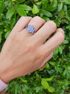 4960: Vintage & Large:9ct White Gold 14 Round cut Tanzanites Dress Ring- crisp eye candy