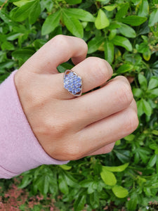 4960: Vintage & Large:9ct White Gold 14 Round cut Tanzanites Dress Ring- crisp eye candy