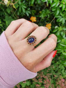 5518: Vintage & Rare: 9ct Gold Large Blue Sapphire Carbuncle" Solitaire- from 1978