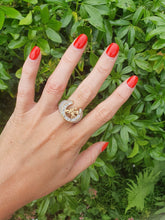 Load image into Gallery viewer, 6009:Vintage 9ct Gold Simulated Diamonds Lucky  Horseshoe Statement Ring - Huge
