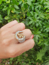 Load image into Gallery viewer, 6009:Vintage 9ct Gold Simulated Diamonds Lucky  Horseshoe Statement Ring - Huge
