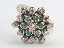 Load image into Gallery viewer, 5530: Vintage Large:18ct White Gold Diamonds  Emeralds Cluster Ring- exquisite eye candy-
