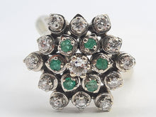 Load image into Gallery viewer, 5530: Vintage Large:18ct White Gold Diamonds  Emeralds Cluster Ring- exquisite eye candy-
