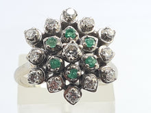 Load image into Gallery viewer, 5530: Vintage Large:18ct White Gold Diamonds  Emeralds Cluster Ring- exquisite eye candy-
