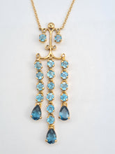 Load image into Gallery viewer, 5551: Vintage: 9ct Gold Blue Topaz Diamonds Chandelier Necklace- elegance personified
