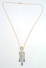 Load image into Gallery viewer, 5551: Vintage: 9ct Gold Blue Topaz Diamonds Chandelier Necklace- elegance personified
