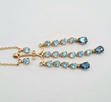 Load image into Gallery viewer, 5551: Vintage: 9ct Gold Blue Topaz Diamonds Chandelier Necklace- elegance personified
