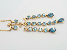 Load image into Gallery viewer, 5551: Vintage: 9ct Gold Blue Topaz Diamonds Chandelier Necklace- elegance personified
