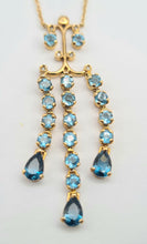 Load image into Gallery viewer, 5551: Vintage: 9ct Gold Blue Topaz Diamonds Chandelier Necklace- elegance personified
