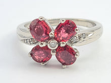 Load image into Gallery viewer, 5575:Vintage: 18ct white Gold 4 Rubies 5 Brilliant Cut Diamonds Cocktail Ring- crisp eye candy
