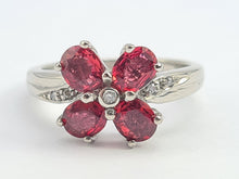 Load image into Gallery viewer, 5575:Vintage: 18ct white Gold 4 Rubies 5 Brilliant Cut Diamonds Cocktail Ring- crisp eye candy
