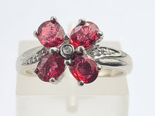 Load image into Gallery viewer, 5575:Vintage: 18ct white Gold 4 Rubies 5 Brilliant Cut Diamonds Cocktail Ring- crisp eye candy
