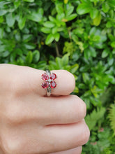 Load image into Gallery viewer, 5575:Vintage: 18ct white Gold 4 Rubies 5 Brilliant Cut Diamonds Cocktail Ring- crisp eye candy
