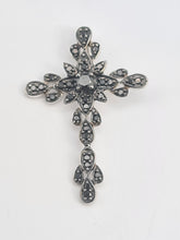 Load image into Gallery viewer, 5665:Vintage &amp; Rare: 9ct White Gold Black Diamond Encrusted Cross Pendant- superb
