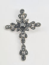 Load image into Gallery viewer, 5665:Vintage &amp; Rare: 9ct White Gold Black Diamond Encrusted Cross Pendant- superb
