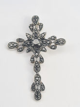 Load image into Gallery viewer, 5665:Vintage &amp; Rare: 9ct White Gold Black Diamond Encrusted Cross Pendant- superb
