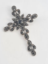 Load image into Gallery viewer, 5665:Vintage &amp; Rare: 9ct White Gold Black Diamond Encrusted Cross Pendant- superb
