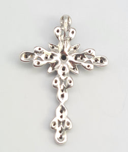 5665:Vintage & Rare: 9ct White Gold Black Diamond Encrusted Cross Pendant- superb