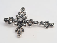 Load image into Gallery viewer, 5665:Vintage &amp; Rare: 9ct White Gold Black Diamond Encrusted Cross Pendant- superb
