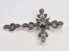 Load image into Gallery viewer, 5665:Vintage &amp; Rare: 9ct White Gold Black Diamond Encrusted Cross Pendant- superb
