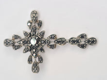 Load image into Gallery viewer, 5665:Vintage &amp; Rare: 9ct White Gold Black Diamond Encrusted Cross Pendant- superb
